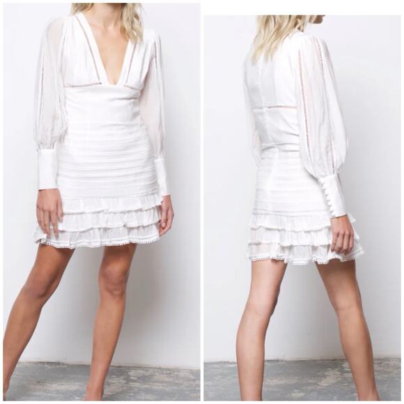 Amylynn Dresses & Skirts - AMYLYNN White Romantic Ruffle Mini Dress M Long Sleeve Cottagecore NWT